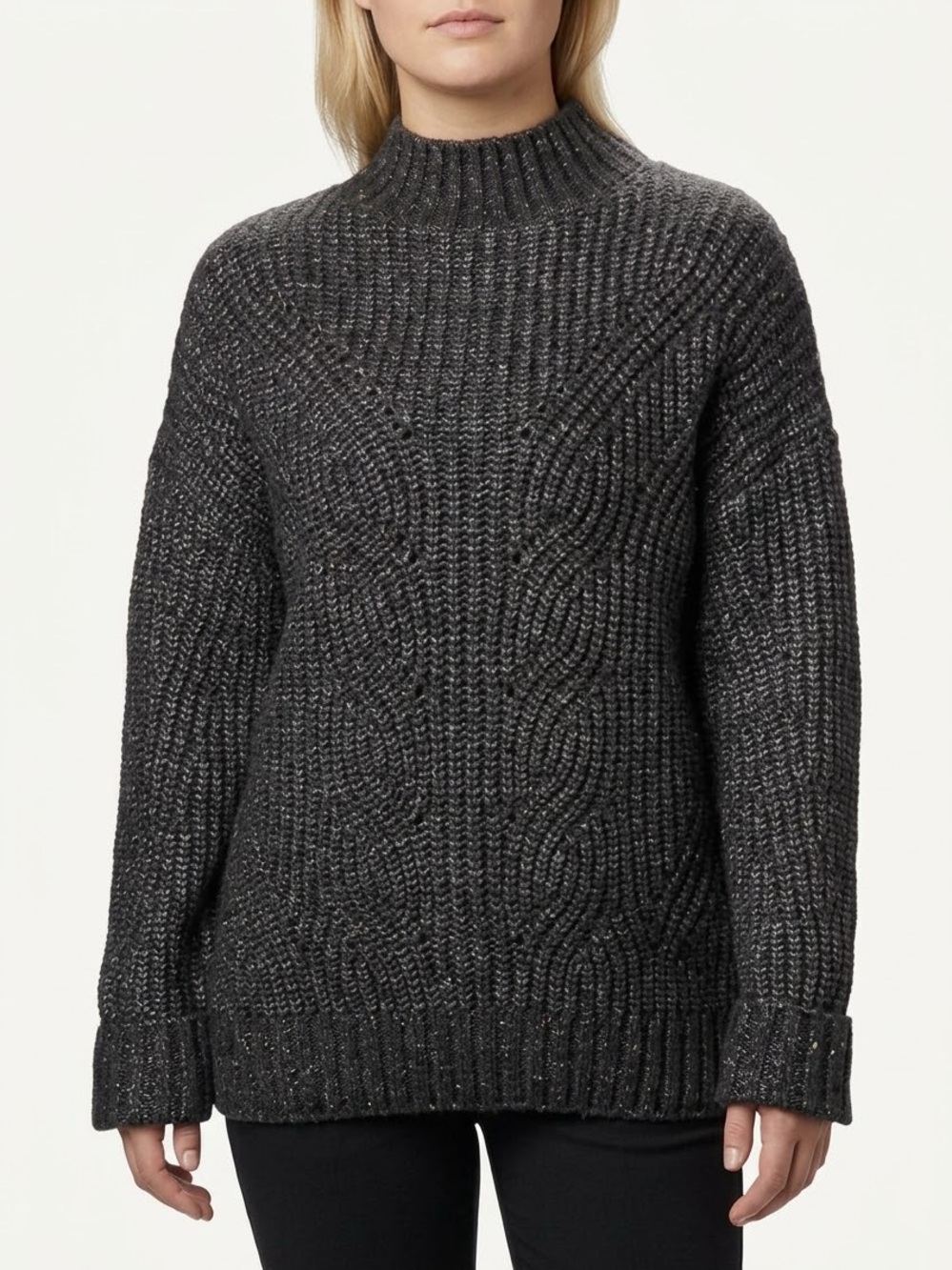 Columbia Pine Street Chunky Mock Turtleneck Sweater Shark Heather Size Large